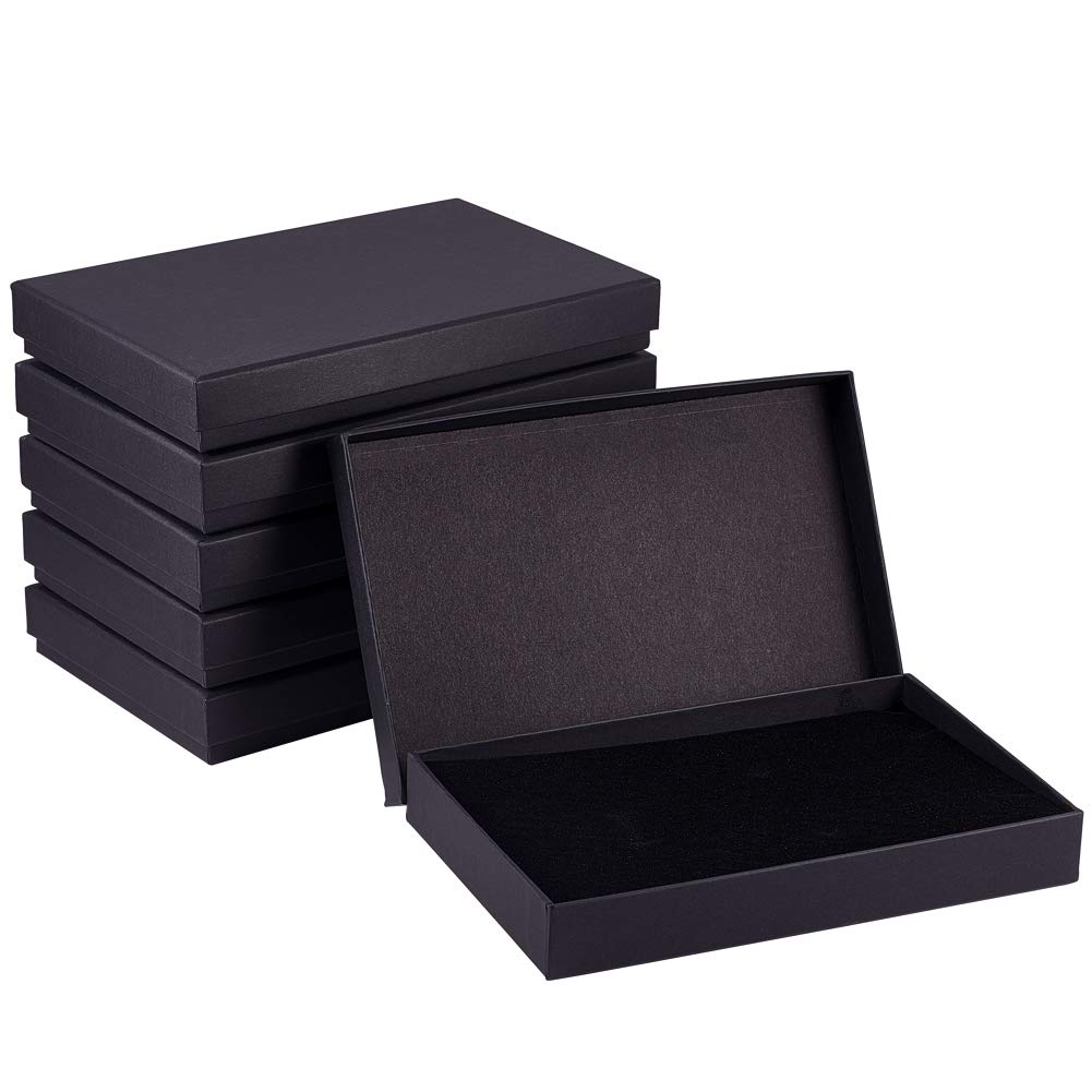 BENECREAT 6 Packs Black Necklace Ring Gift Boxes, 20x13x3cm Rectangle Cardboard Jewellery Box Kraft Paper Box with Sponge for Necklace, Earring, Stud