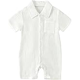 Afunbaby Baby Boy Romper Short Sleeve Button Down Shirt Onesie Jumpsuit Shorts Summer Clothes Outfit Newborn Infant