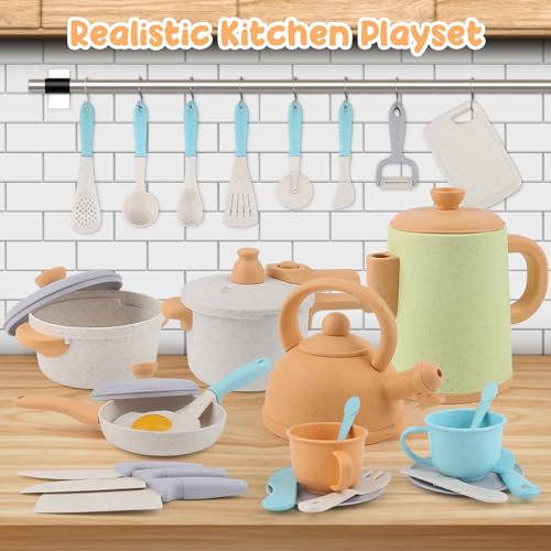Dreamon Kitchen Toy for Children Set 31 Pieces Kitchen Accessories Children Pots and Pans Toy Gameplay Safe and Durable Gifts for Baby Girl of 3 4 5 6 Years Old