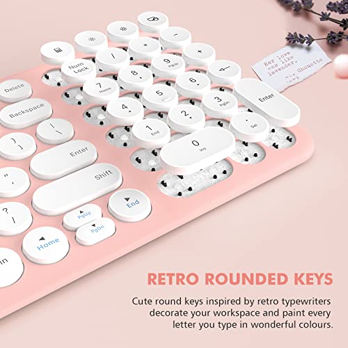 Wireless Keyboard and Mouse Combo, XTREMTEC Cute Keyboard Pink Retro Round Keycap, Ultra Thin Quiet 2.4GHz Retro Kawaii Keyboard for Mac/PC/Laptop (Sakura Pink)