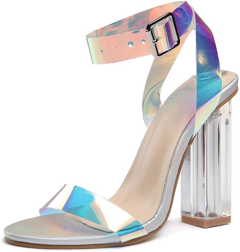 black chunky heels with clear strap