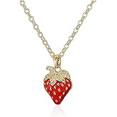 wsycoo Strawberry Necklace Gold Necklaces for Women Cute Red Strawberry Pendant Necklaces Funny Fruit Necklace Halloween Jewelry Accessories Fruit Jewelry for Women