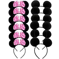 DH Mouse Pink Bows Headband for Girls Birthday Costume Party (12 pcs pack)