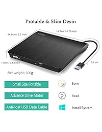 Cocopa Unidad externa de CD DVD USB 3.0 portátil CD DVD + -RW Drive Slim DVD CD ROM Regrabadora grabadora, alta velocidad de transferencia de datos para ordenador portátil Macbook Desktop MacOS Windows10 8 7 XP Vi Negro