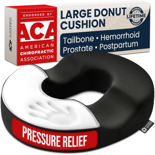 5 STARS UNITED Donut Cushion – Memory Foam Pillow for Sitting – Tailbone & Coccyx Support – Hemorrhoid-Friendly Ring Shape – Office Chair, Car, Desk & Wheelchair (Black, Large)