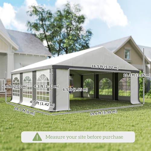 Outsunny 20'x20' Heavy Duty Large Party Tent & Carport with Removable Sidewalls, Windows, Portable Garage Canopy Tent, Sun Shade Shelter for Parties Wedding Outdoor Events, Grey