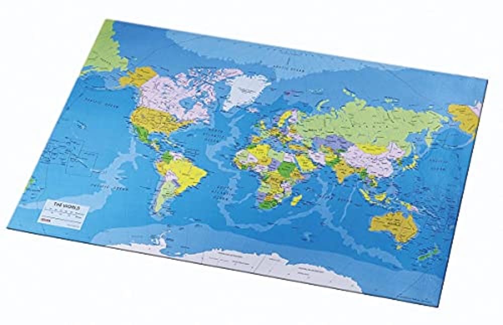 Esselte 40 x 53 cm World Map Desk Mat, Europost Range, Multi-Colour