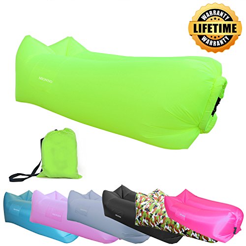 MIONNO Inflatable Chaise Lounger Air Sofa, Air Lounger Inflatable Lazy Bag Couch for Outdoor or Indoor Anti-Air Leaking Waterproof Portable Hammock Chair for Travel Camping Beach (Fluorescent Green)