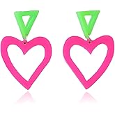 Neon Earrings for Women 80s 90s Colorful Heart Earrings Dangle Halloween Party Accessories Retro Costume Jewelry 80s Outfit