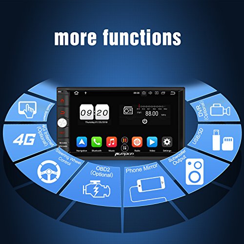 PUMPKIN Android 8.0 Car Stereo Radio Double Din with Android Auto GPS 4GB RAM , Support Bluetooth, Fastboot, WIFI, Backup Camera, 128GB USB SD, 7 inch Touch Screen