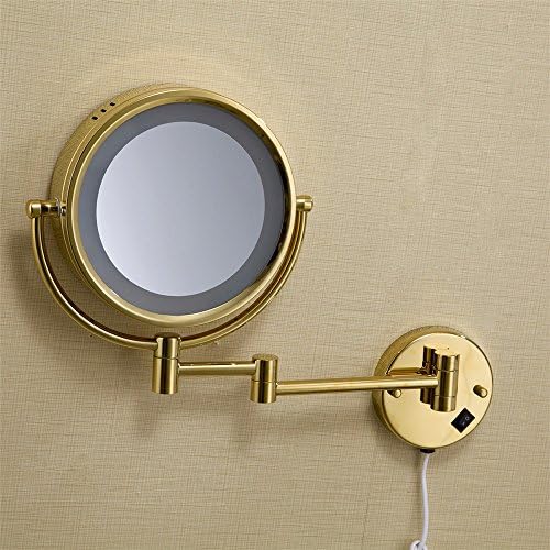 Gold-plated wall-mounted folding mirror LED lamp cosmetology mirror