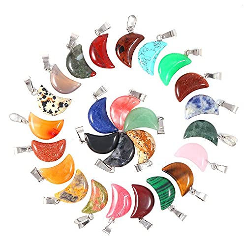 RayLineDo 15Pcs Moon Shape Stone Pendants DIY Crystal Charms Beads with Assorted Color for Jewelry Making