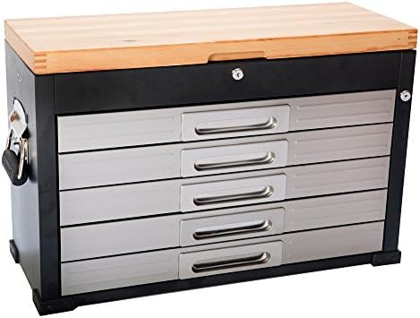 Maxim Hd 5 Drawer Timber Top Steel Tool Box Top Storage Chest For