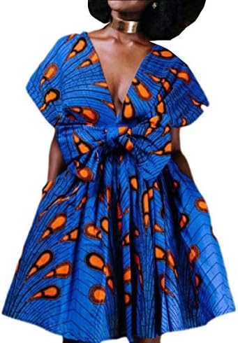 Comaba Women Dashiki Swing Skinny Digital Print Bohemian African Dresses