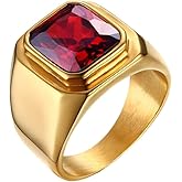 PMTIER Men's Stainless Steel Gold/Silver/Black Plated Ring with Square Gemstone Multicolor Stone