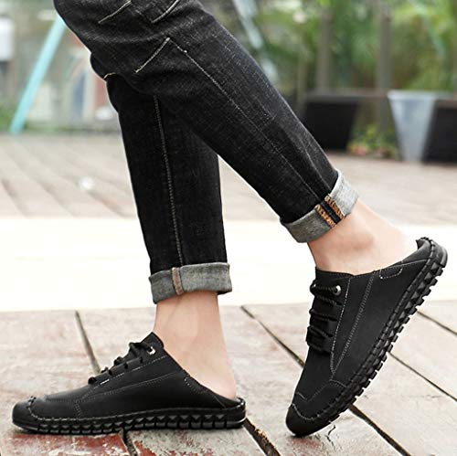 New in Respctful✿Men's Spring Penny Loafers Soft Leather Driving Boat Shoes Casual Handmade Lace-Up Flats Dress Shoes Black