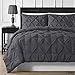 Double Needle Durable Stitching Comfy Bedding 3-piece Pinch Pleat Comforter Set All Season Pintuck Style (Full, Black)