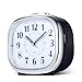 Non Ticking Desk Alarm Clock, BonyTek Analog Quartz Alarm Clock with Analog Mechanical Bell Alarm Chord Music Alarm Snooze Silent Nightlight, Battery Powered (White)