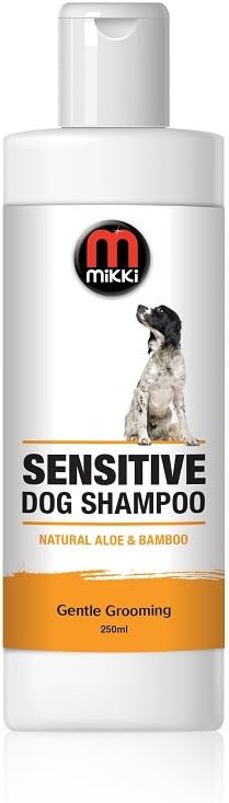 MikkiSensitive Skin Dog Shampoo, Low Foaming Formula, Easy Rinse, with Aloe Vera, 250 ml, Natural Aloe and Bamboo Fragrance