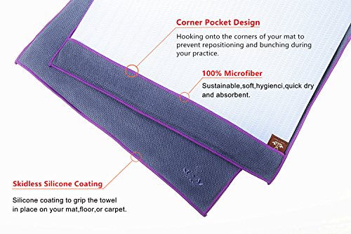 image for Heathyoga Non Slip Yoga Towel, Exclusive Corner Pockets Design, Microf
