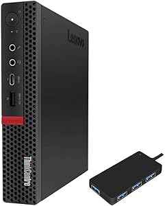 Lenovo ThinkCentre M720q Tiny Home and Business Desktop Black (Intel i5-8500T 6-Core, 8GB RAM, 512GB SATA SSD, Intel UHD 630, 3xUSB 3.1, 1xHDMI, 2 Display Port (DP), Win 10 Pro) with USB Hub