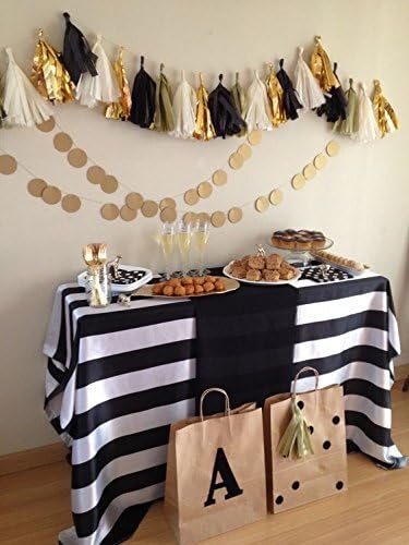 UMISS DECOR Black Gold White Party Decoration Pack Glitter Metallic Party Decor Tissue Tassels Garlands Pom Poms Idea Wedding Party Decorations (Pack of 20)