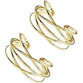 FIRAZIO 2-8 Pcs Cuff Bangle Bracelet for Women Open Wide Wire Bracelets Gold Wrist Cuff Wrap Bracelet Adjustable