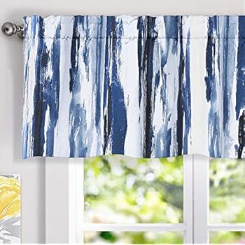 DriftAway Paint Brush Watercolor Ink Stripe Pattern Thermal Insulated Blackout Window Curtain Valance Rod Pocket 2 Layers 52 Inch by 18 Inch Plus 2 Inch Header Navy Blue