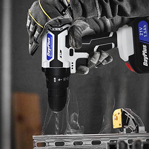 Cordless Power Drill Set Electric Screwdriver Drill Set with 2-Variable Speed, 25+1 Torque with Led Light,21V Li-ion Battery&Fast Charger,3/8