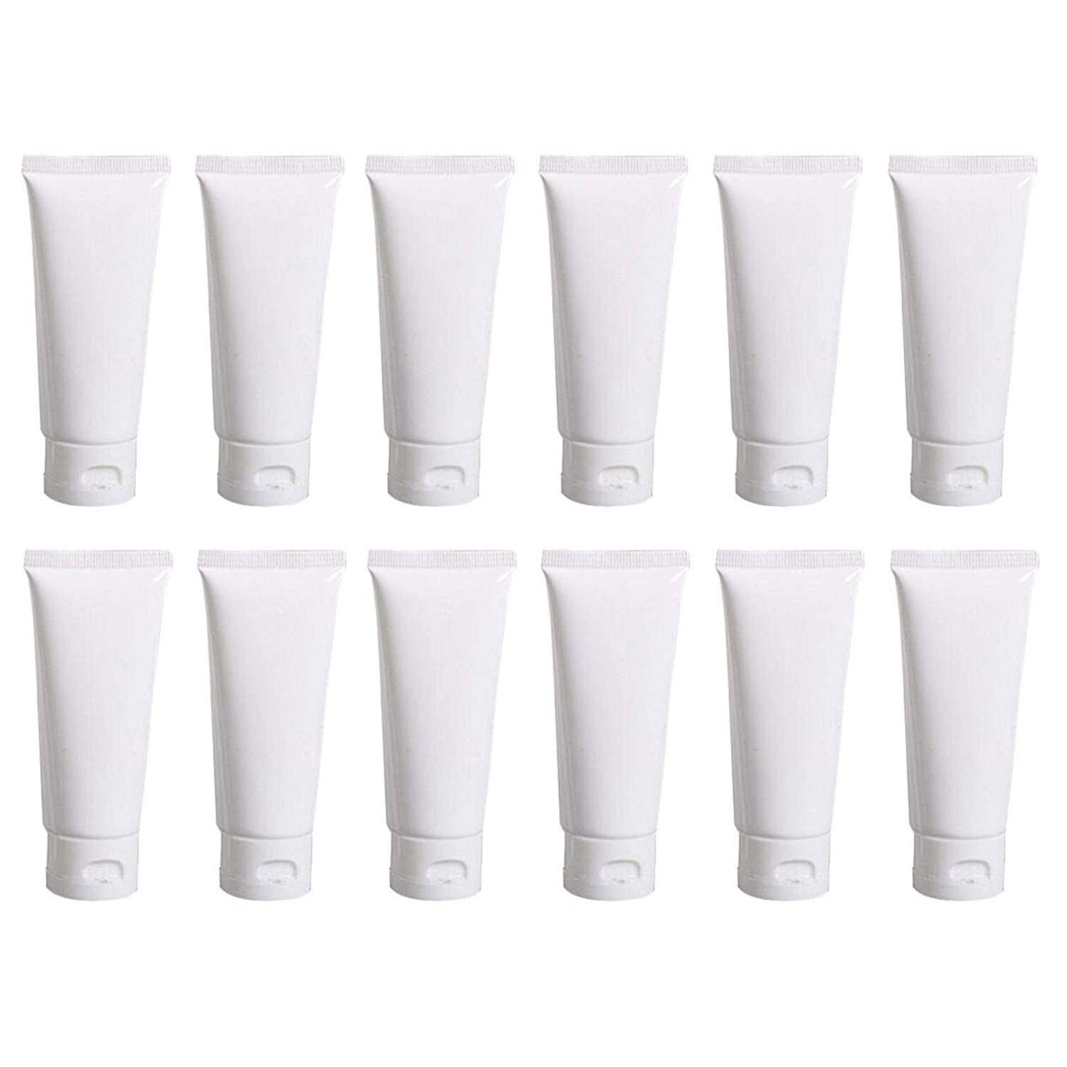 TOPWEL 20PCS 50ml/1.3oz Empty White Plastic Cosmetic Lotion Tubes Squeeze Bottles Refillable Travel Makeup Sample Toiletry Facial Cleanser Shampoo Shower Gel Container Storage with Flip Cap