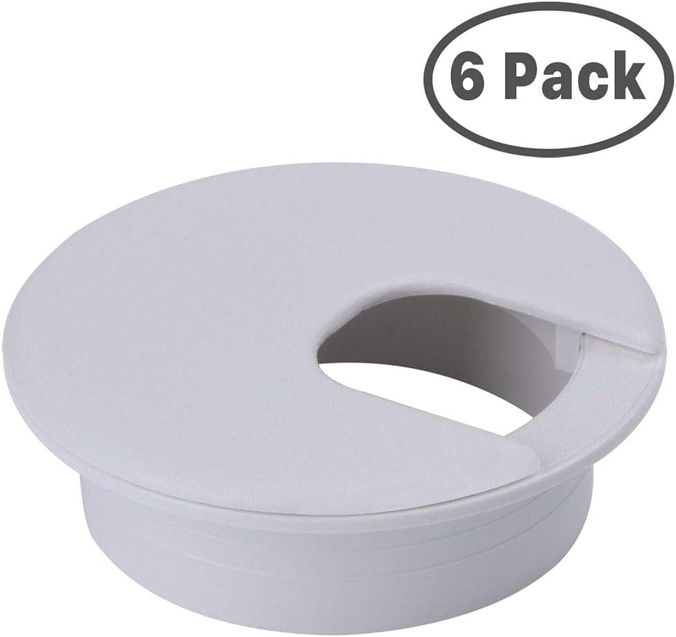 TOPETEK Computer Desk Grommet Kit - 2" White Wire Organizer for Office Cord Management (6 Pack)