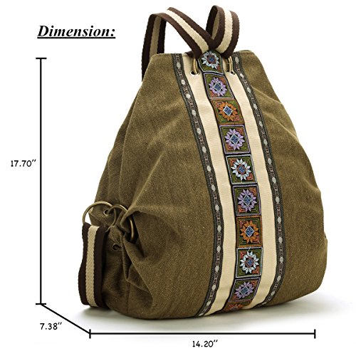 Women Canvas Backpacks Embroideried Daypack Casual Shoulder Bag, Shool Bag Laptop Backpack for Girls (Bucket Shape & Drawstring)