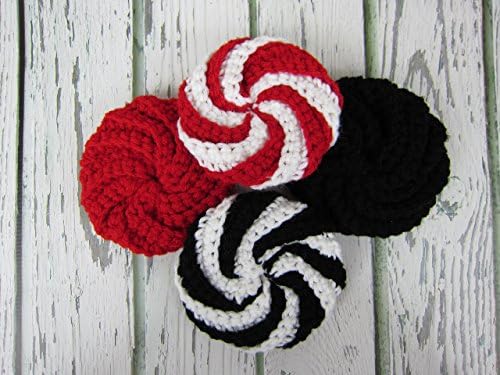 Kitchen Dish Pad Scrubbies, Set of 4, Spiral Scrubbies, Red Black and White