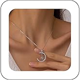 Andelaisi Boho Crystal Moon Pendant Necklace Vintage Crescent Moon Necklace Silver CZ Half Moon Planet Choker Necklace Adjustable Half Moon Chain Necklace Jewelry for Women