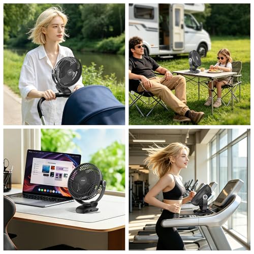 BIVBTP Rechargeable Portable Fan, 10000mAh Battery With Clip, 8 Inch for Stroller, Golf Carts, Strong Airflow USB for Office Desk, Outdoor Travel, Camping, Tent, RV, Treadmill, Pram