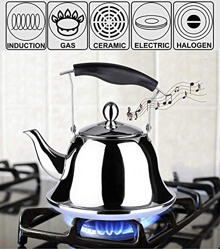 Whistling Tea Kettle with Infuser Stainless Steel Teapot Sliver Teakettle for Stovetop Induction Stove Top Fast Boiling Heat Water Cute Tea Pot 2-Liter 2.1-Quart