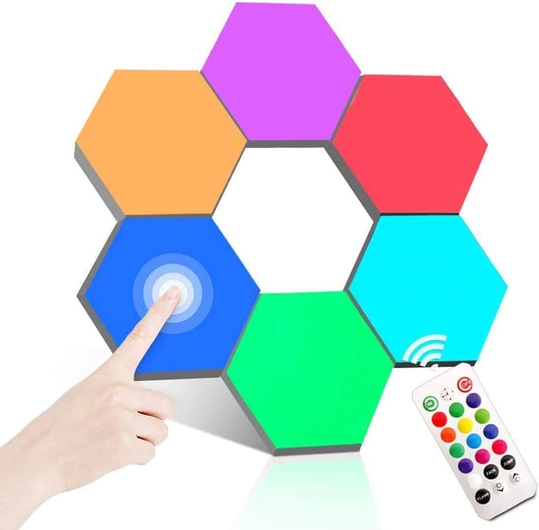 Photo 1 of *MISSING 1 AND CONTROL* ODISTAR Remote Control Hexagon Wall Light,Smart Wall-Mounted Touch-Sensitive DIY Geometric Modular Assembled RGB led Colorful Light with USB-Power,Used in Bedroom (6-Pack)