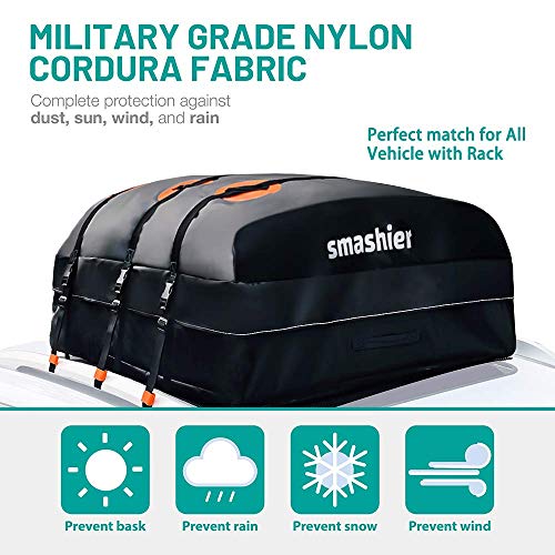 Smashier Car Rooftop Cargo Carrier Bag 15 Cubic Feet Roof Bag, 100