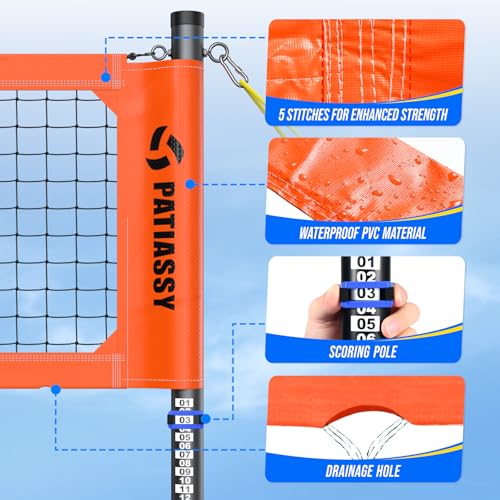 Patiassy Heavy Duty Volleyball Net, Professional Outdoor Set with Height Adjustable Anti-Rust Aluminum Poles, Winch System, Anti-Sag Design, Pump and Portable Carrying Bag for Beach, Backyard