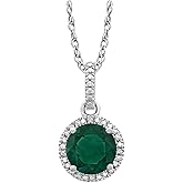 Sonia Jewels Solid 925 Sterling Silver Lab-Grown Emerald and .01 Cttw Diamond Charm Pendant Chain Necklace 18" (12mm x 9.4mm)