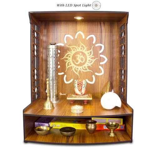 Heartily® Maha Mangal Beautiful Wooden Pooja Mandir for Home Temple for home and office Puja Mandir wall with LED Spot Light Size (H- 18, L- 15 , W-11 Inch)