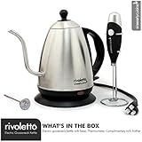 Sinsearly Cuisine - 1.2L Stainless Steel Electric Pour Over Gooseneck Kettle with Thermometer + Limited Time FREE Milk Frother & Stand - Your Complete Kit for That Perfect Cup