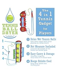 Pelota de Tenis secador 4 en 1 Accesorio de tenis Votado "mejor Tenis Gadget 'Incluye 4 Grandes características en 1. La perfecta Tenis regalo para cualquier jugador.