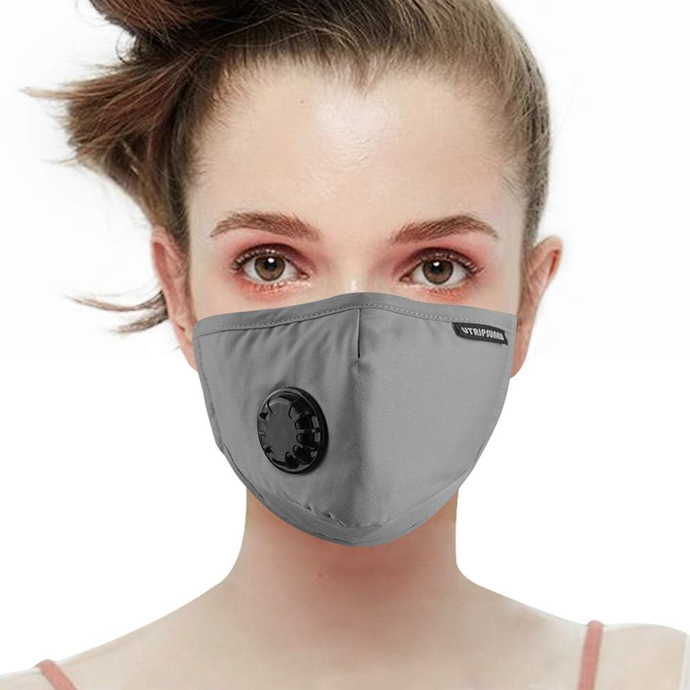 UTRIPSUNEW Anti Pollution Safety Mask with Breathing Valve Washable and Reusable Cotton Filter Mask Prevent Pollen Woodworking Face Mask Respirator (Light Gray)