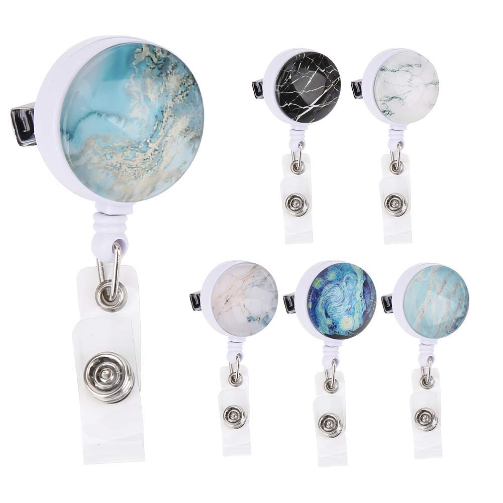 HERCHR 6Pcs Nurse Badge Holder Reel, Retractable ID Badge Reel Clip with Alligator Clip for Office Worker Doctor Nurse