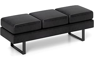 Giantex Waiting Room Bench, Faux Leather Office Guest Chair with 3 Seats, 660 Lbs Capacity, Metal Frame, Reception Chair, Upholstered Bench for Lobby, Conference Room, Entryway, Dining Room (Black)