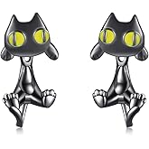 VONALA 925 Sterling Silver Black Cat Dog Hippo Snake Frog French Bulldog Bunny Cow Monkey Penguin Panda Pig Koala Fox Axolotl Stud Earrings for Women Hypoallergenic Gifts Birthday