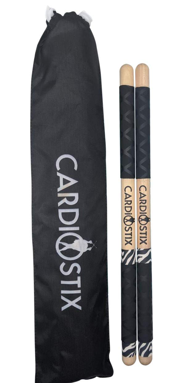 CardioStix 8.5oz Bundle Highest-Weighted Double Grip(1 PAIR YOU CHOOSE) Premium American Hickory Wood Cardio Drum Sticks | Drumming, Fitness, Aerobic Class, Exercises(Black/white Zebra)