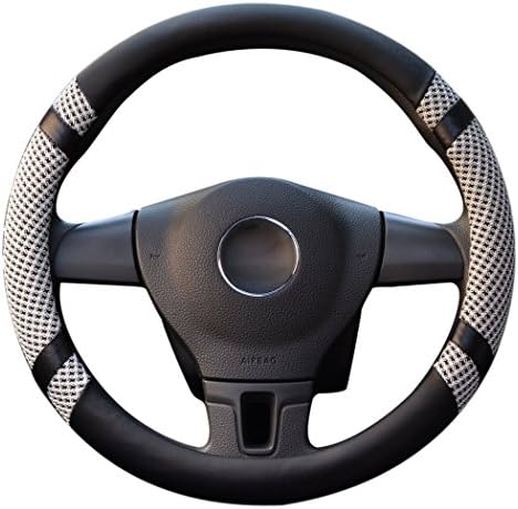 Altopcar Odorless Ice Silk Microfiber Leather Auto Car Steering Wheel Cover Universal 14.56"-14.96" (M, Gray)