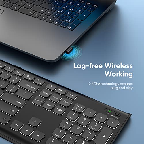 Qwecfly Wireless Keyboard, 2.4Ghz UltraSlim Rechargeable Backlit
